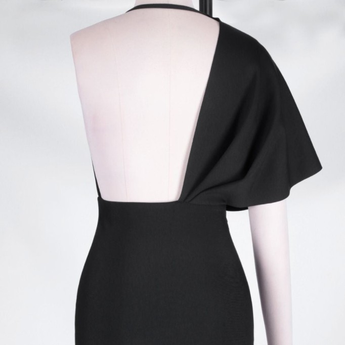 V Neck Short Sleeve Backless Maxi Bandage Dress PF19077