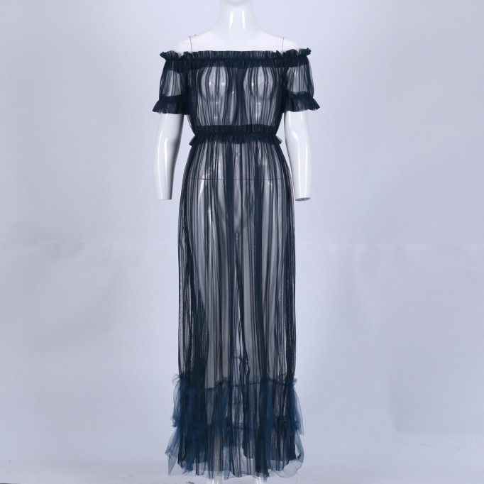 Off Shoulder Short Sleeve Lace Maxi Bodycon Dress K1962