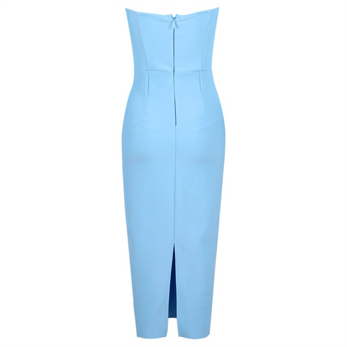 Strapless Sleeveless Plain Midi Bandage Dress
