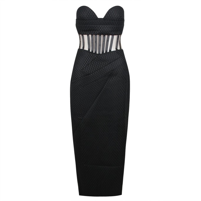 Strapless Midi Striped Bodycon Dress