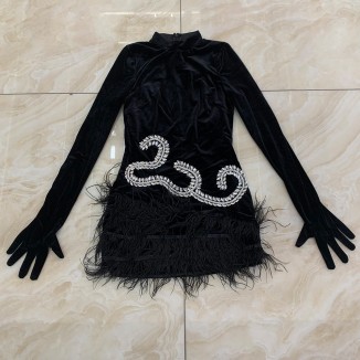 High Neck Diamente Embellished Mini Bodycon Dress HT3000