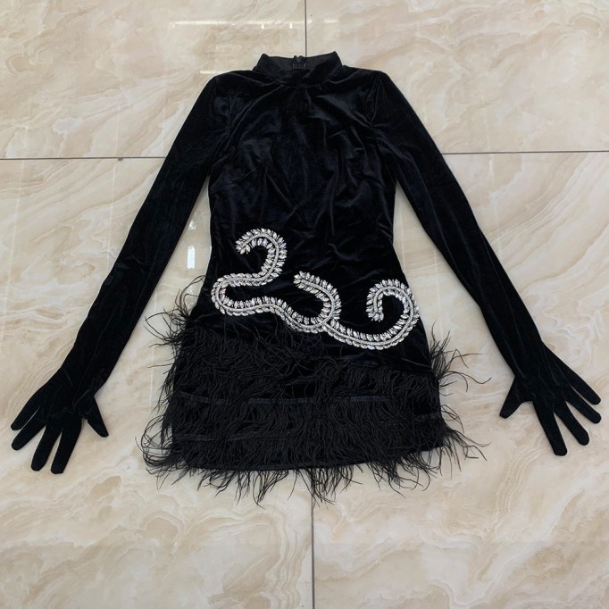 High Neck Diamente Embellished Mini Bodycon Dress HT3000